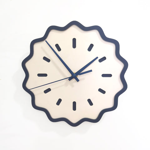 Fluted Geometric Acrylic Wall Clock - Midnight Blue and Bone