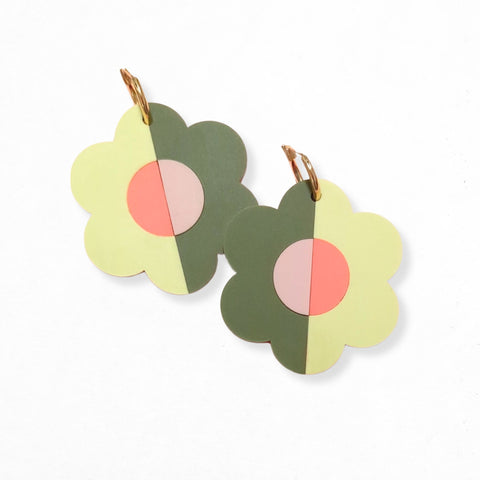 Retro Flower Colorblock Earrings