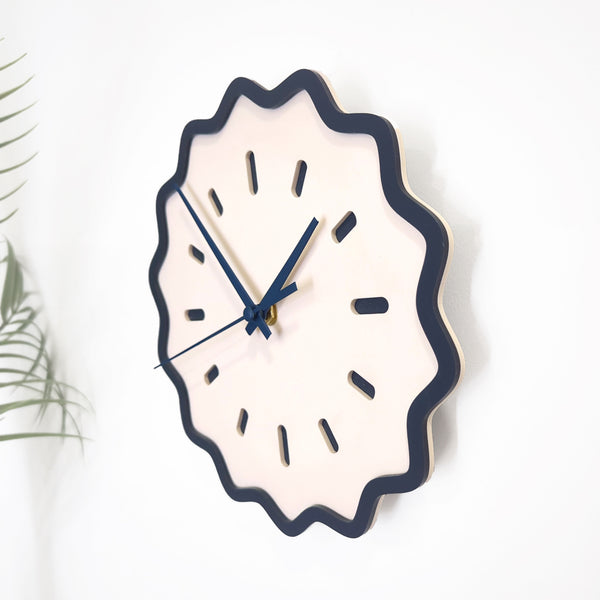 Fluted Geometric Acrylic Wall Clock - Midnight Blue and Bone