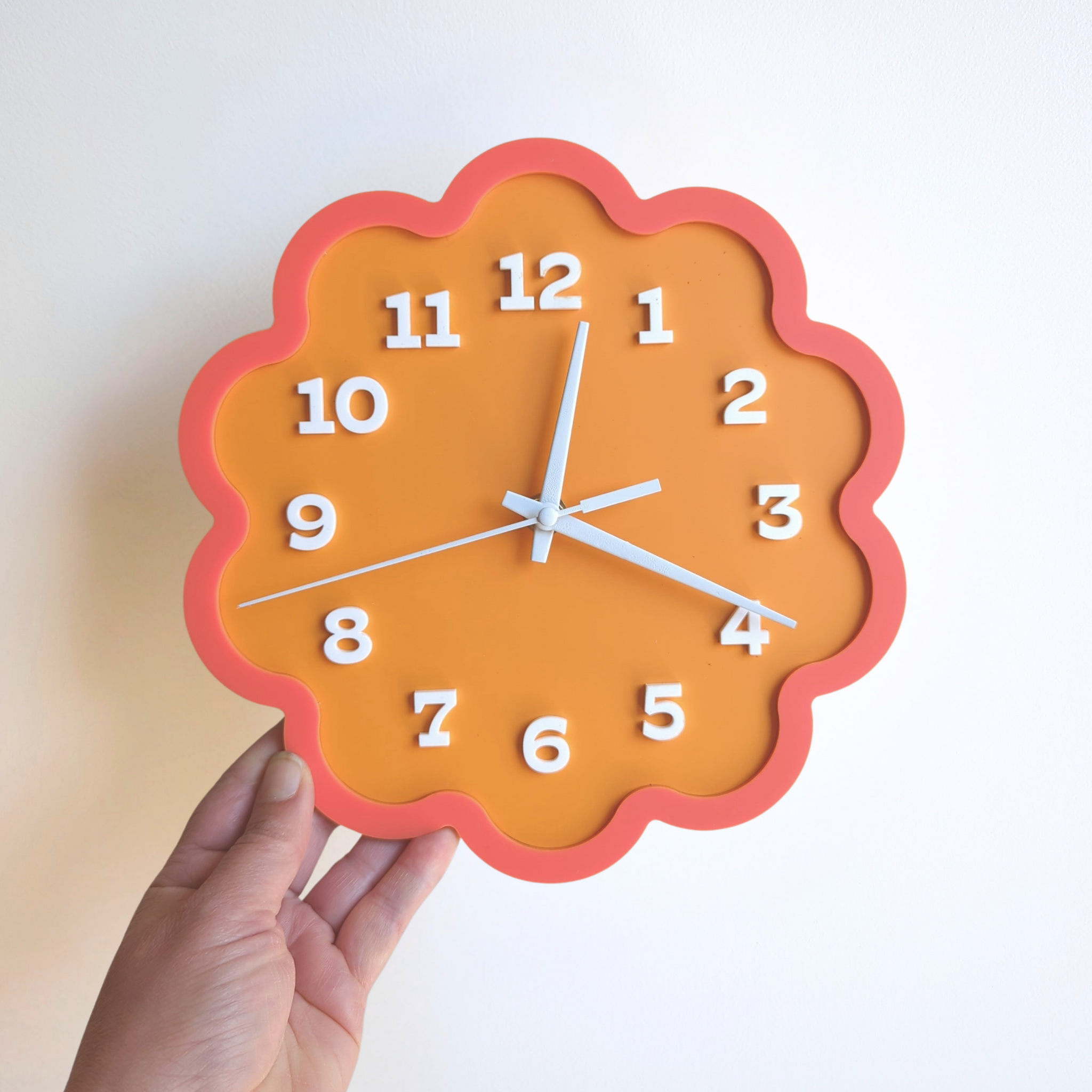 Framed Flower Layered Acrylic Wall Clock - Orange and Melon