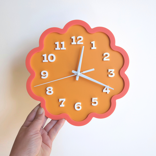 Framed Flower Layered Acrylic Wall Clock - Orange and Melon
