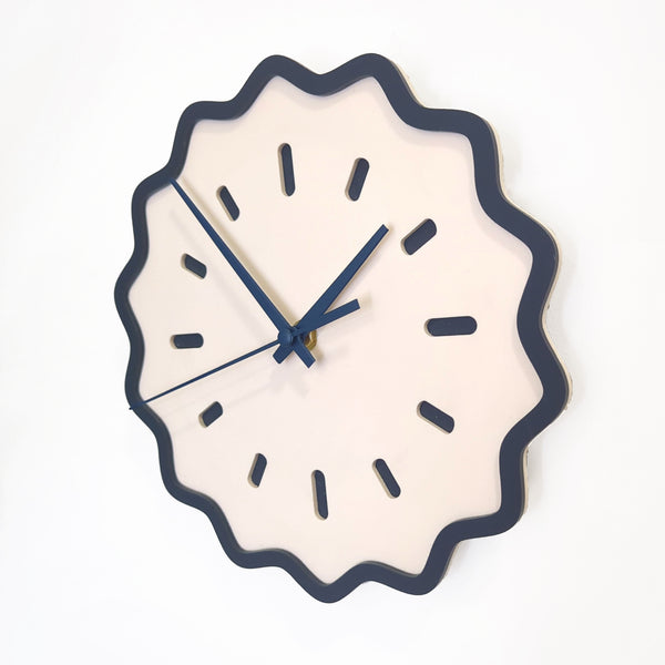 Fluted Geometric Acrylic Wall Clock - Midnight Blue and Bone