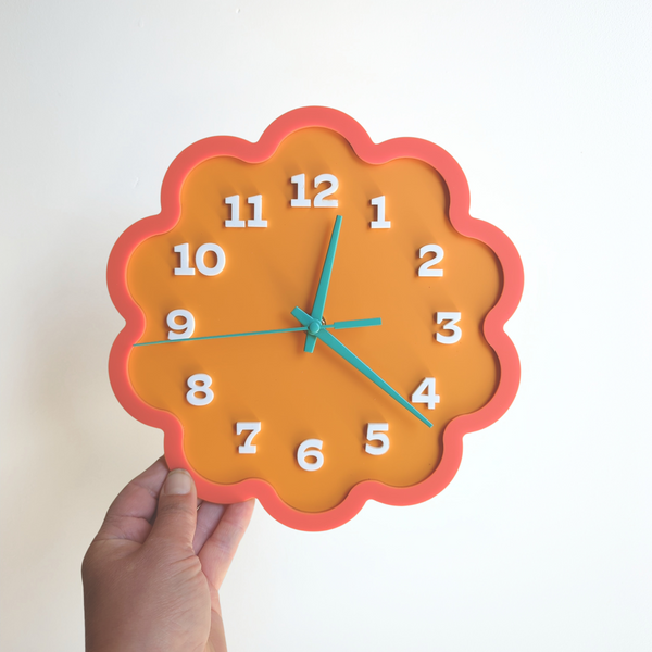 Framed Flower Layered Acrylic Wall Clock - Orange and Melon