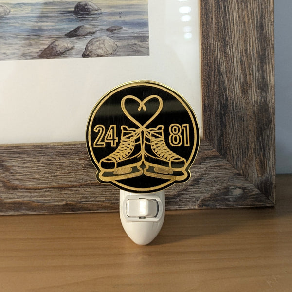 Hockey Skate Heart 24 & 81 Mirrored Acrylic Night Light