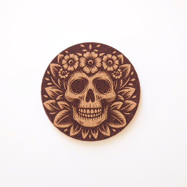 Floral Skull Cork Coasters Set of 4