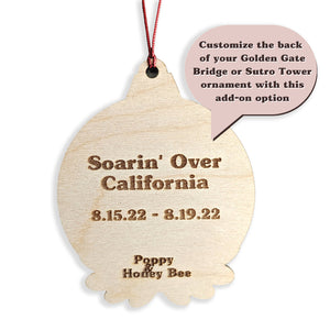 Custom Ornament Engraving Add-On for Golden Gate Bridge and Sutro Tower Ornaments