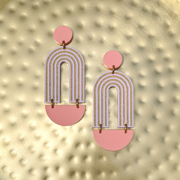 Art Deco Arch Matte Pink and Purple Acrylic Earrings