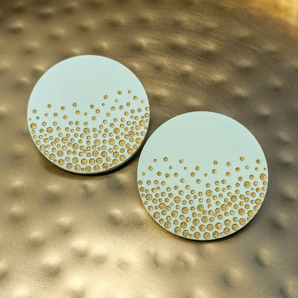 Matte Mint Green and Gold Confetti Acrylic Circle Earrings