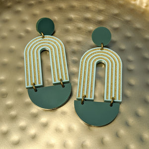 Art Deco Arch Matte Green Acrylic Earrings