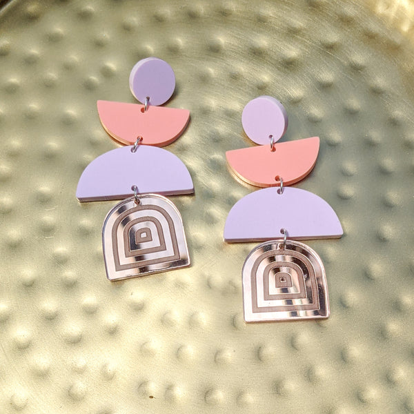 Matte Pink and Purple Semicircles Earrings