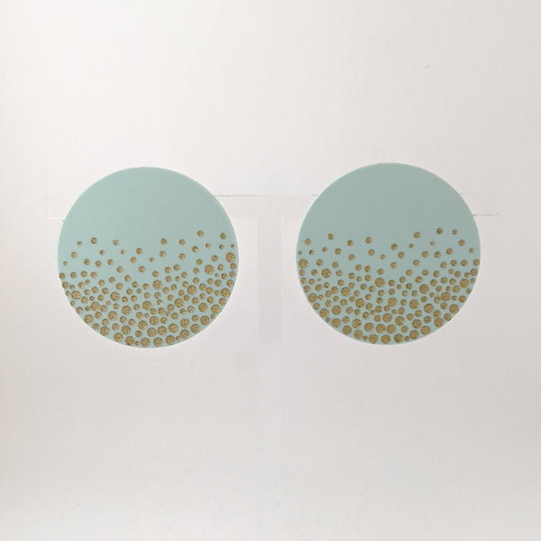 Matte Mint Green and Gold Confetti Acrylic Circle Earrings