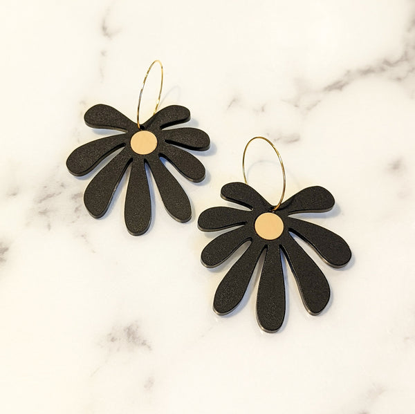 Checkerboard Flower Hoop Earrings in Beige – July Moon Jewellery