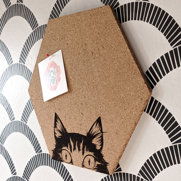 Peek-a-Boo Cat Hexagon Cork Board