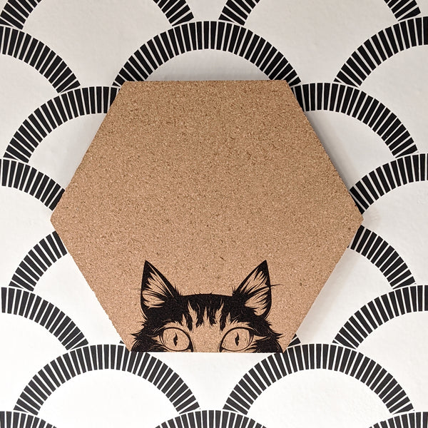 Peek-a-Boo Cat Hexagon Cork Board