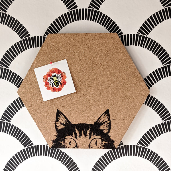 Peek-a-Boo Cat Hexagon Cork Board