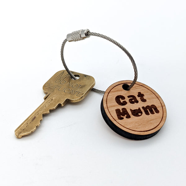 Cat Mom Wood Keychain