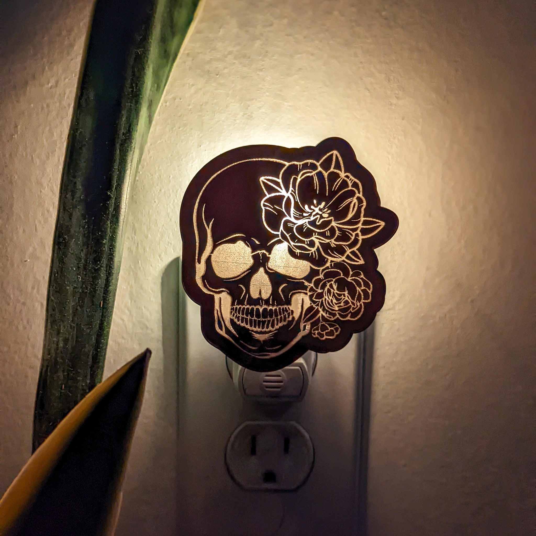Flower Skull Mirrored Acrylic Night Light