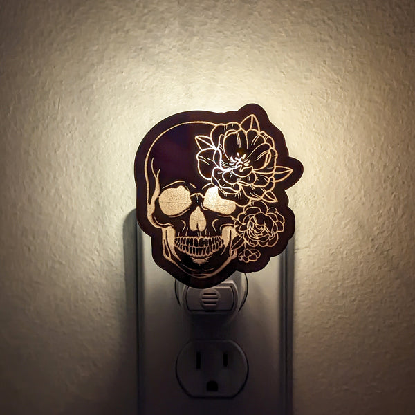 Flower Skull Mirrored Acrylic Night Light