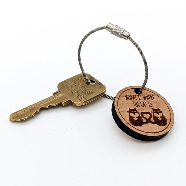 Home is Where the Cat Is Wood Keychain