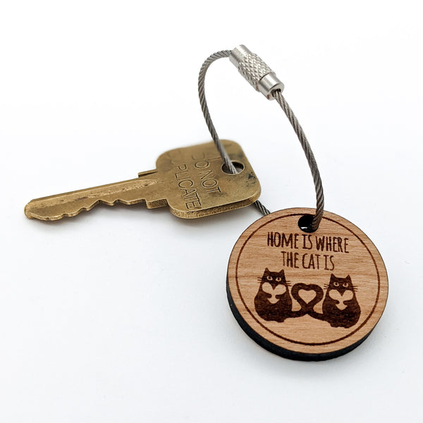 Home is Where the Cat Is Wood Keychain
