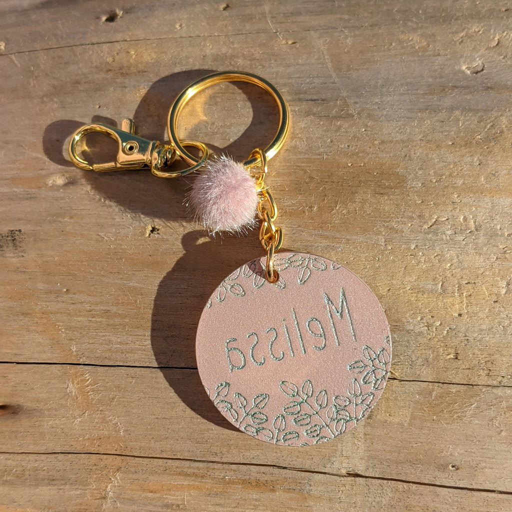 Personalized Name and Leaves Acrylic Keychain – Poppy and Honey Bee