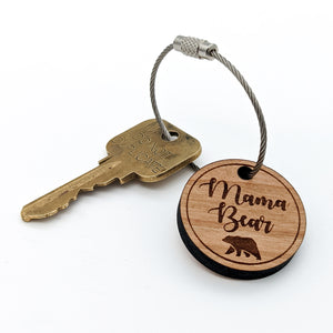 Mama Bear Wood Keychain