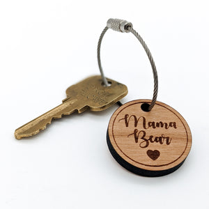 Mama Bear with Heart Wood Keychain