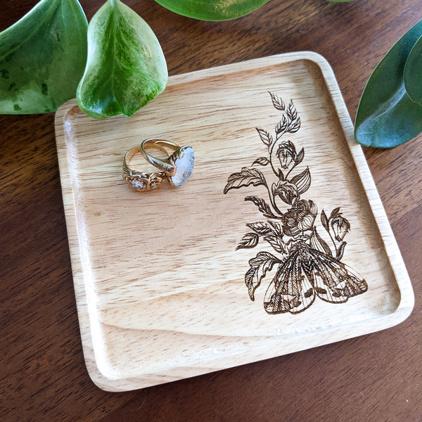 Moth and Floral Wood Tray