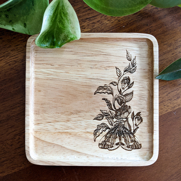 Moth and Floral Wood Tray