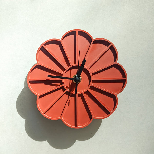 Mini Graphic Flower Acrylic Wall Clock - Burnt Orange
