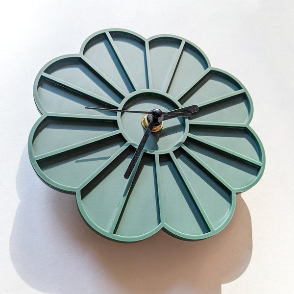 Mini Graphic Flower Acrylic Wall Clock - Dark Sage Green