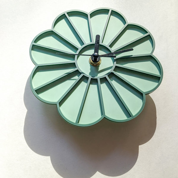 Mini Graphic Flower Acrylic Wall Clock - Two Tone Sage Green