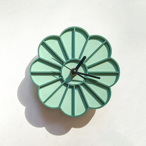 Mini Graphic Flower Acrylic Wall Clock - Two Tone Sage Green