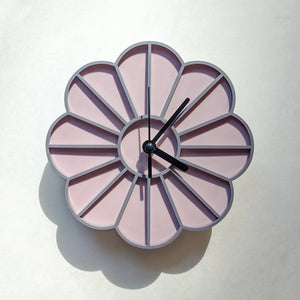 Mini Graphic Flower Acrylic Wall Clock - Pastel Purple and Dusty Lilac