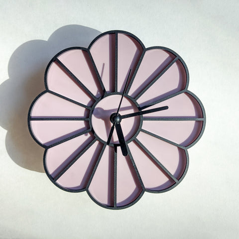 Mini Graphic Flower Acrylic Wall Clock - Pastel Purple and Matte Black