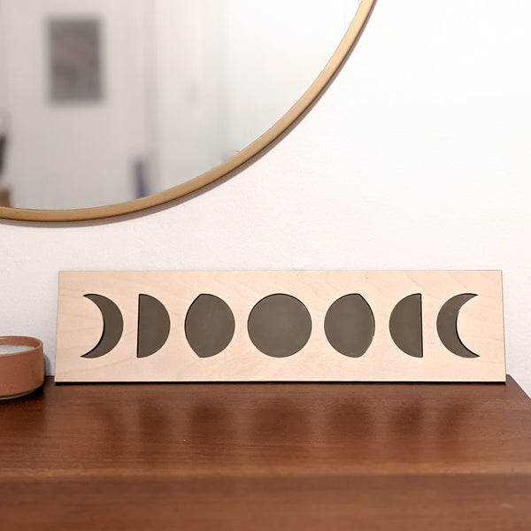 Phases of the Moon Wood and Mirror Decor