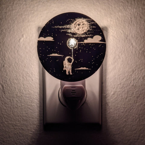 Astronaut, Balloon and Moon Bronze Mirror Acrylic Night Light