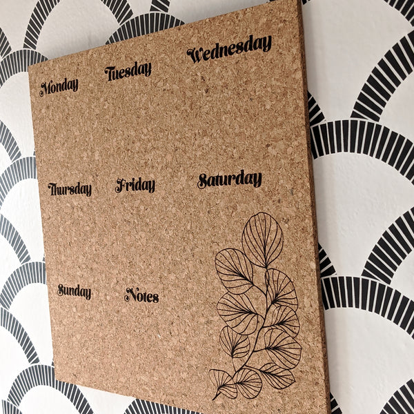 Weekday Calendar and Leaf Cork Board