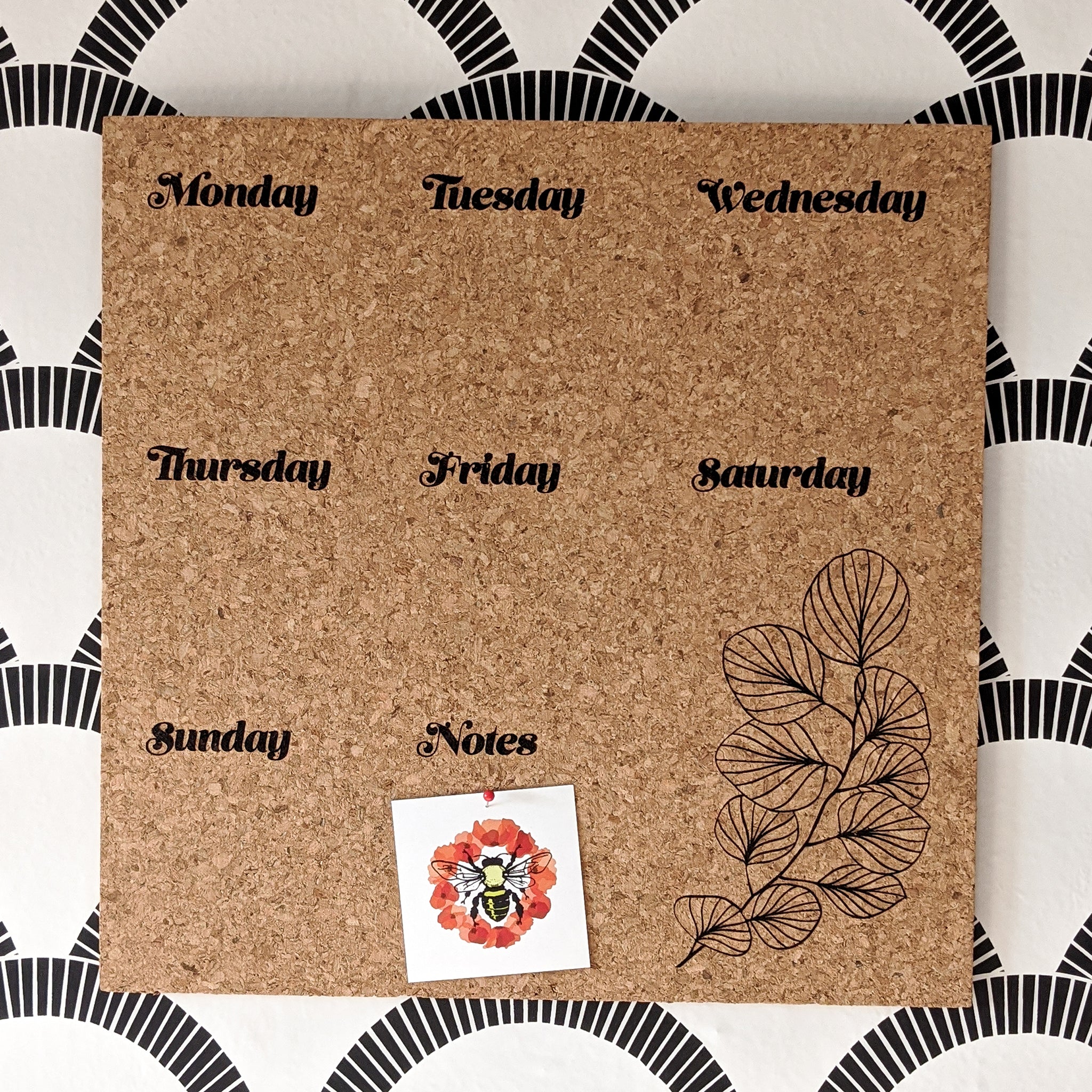 Weekday Calendar and Leaf Cork Board