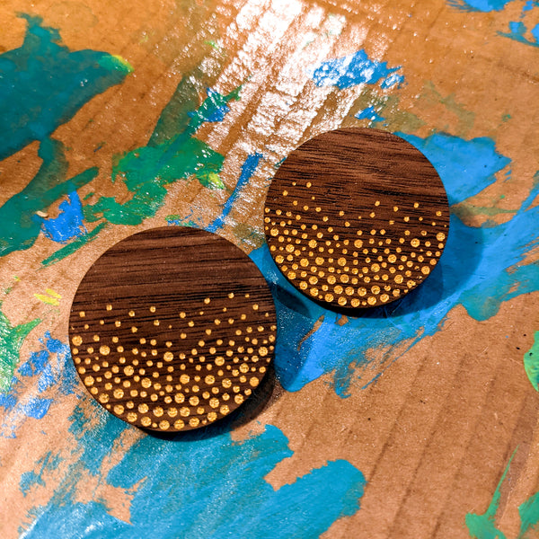 Gold Confetti Walnut Circle Earrings