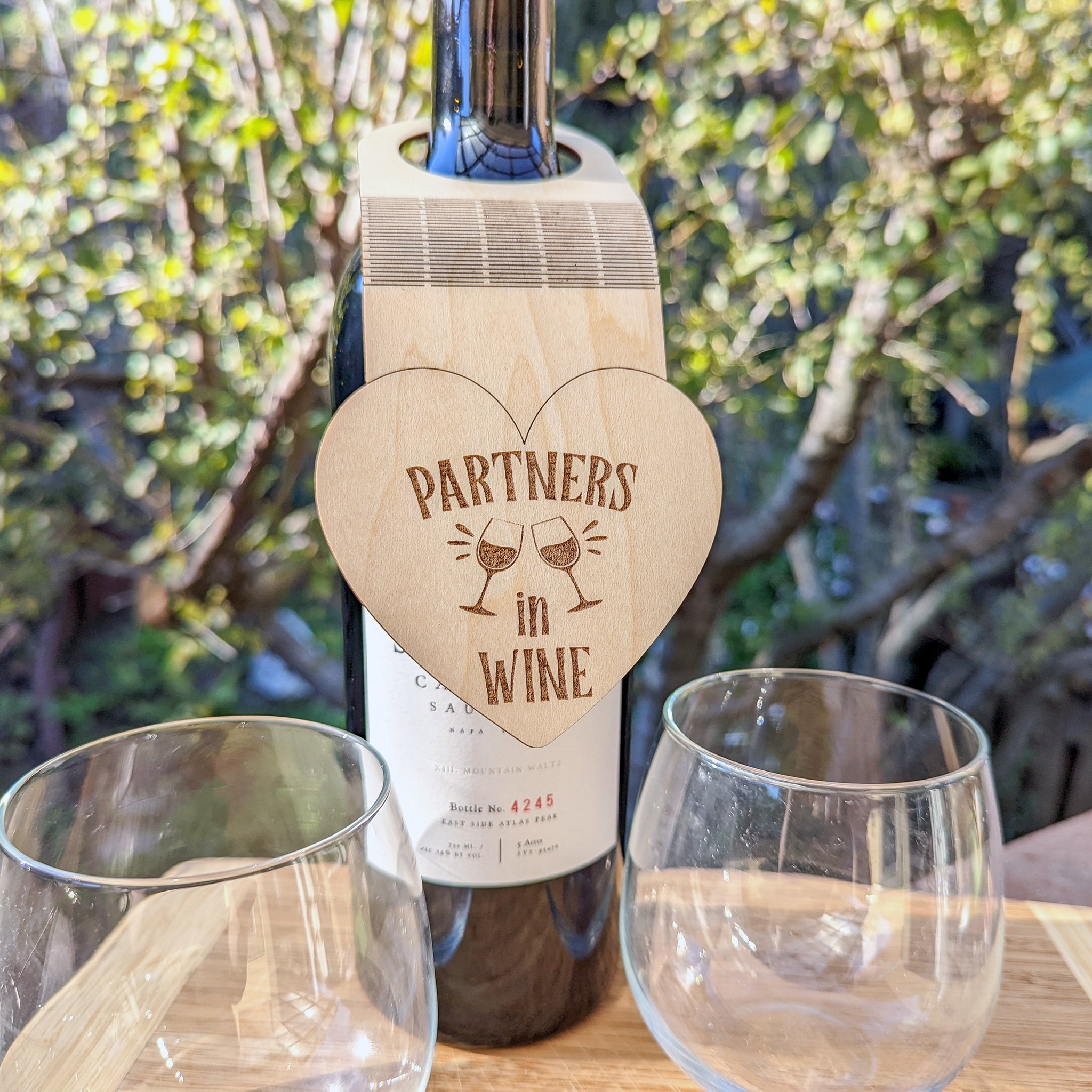 Partner in Wine Heart Wood Wine Tag